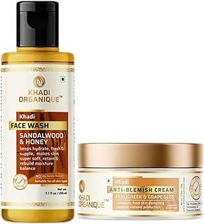Khadi Organique Anti-Blemish Cream & Sandalwood Honey Face Wash Combo – Clearer Skin, Revitalizes & Nourishes, Suitable for All Skin Types (Men & Women) – 260gm