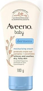 Aveeno Baby Dermexa Moisturising Cream 100g with Triple Oat Complex and Ceramides to soothe and relieve dry, itchy, sensitive skin | US pediatrician recommended | No added fragrance, cortisone or dyes | Hypoallergenic