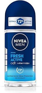NIVEA MEN Fresh Active 50ml Deo Roll On | With Fresh Ocean Extracts| 72 H Freshness| 0% Alcohol | Dermatologically Approved & Paraben Free Formula