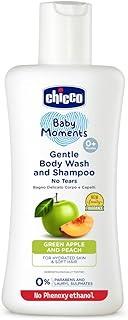 Chicco Baby Moments Gentle Bodywash & Shampoo with Green Apple & Peach, 100ml | Head-to-Toe | No Tears Formula | Hydrated Skin & Hair | Dermatologically Tested | Parabens & Phenoxyethanol Free