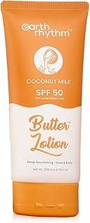 Earth Rhythm Coconut Milk Butter Body Lotion SPF 50 PA+++| Soothes Skin, Hydrates & UVA & UVB Sun Protection | for All Skin Type | Men & Women – 200ml