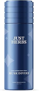 Just Herbs Long Lasting, Refreshing Body Spray, Natural Deodorant for Men - Phthalate-Free Formula,150 ml (Musk Divine) Pack of 2