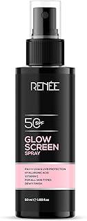 RENEE Glowscreen Spf 50 Sunscreen Spray - 50ml, Pa++++ for Uva & Uvb Protection, Enriched With Hyaluronic Acid & Vitamin C| Lightweight, Non Greasy, Quick Absorbing With No White Cast