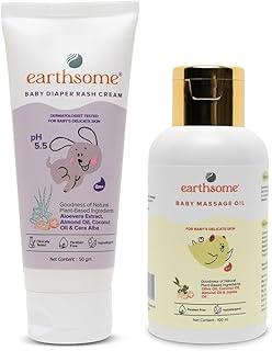 Earthsome Baby Care Combo | Diaper Rash Cream (50g) + Massage Oil (100ml) | Soothes Rashes, Nourishes Skin | 100% Natural | Pack of Two