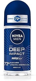 NIVEA MEN Deep Impact Freshness Deodorant Roll-on | 72 H Long Lasting Freshness | Infused with Black Carbon to fight bacteria and body odour | Woody masculine fragrance | 0% Alcohol | Dermatologically Approved & Paraben Free Formula | 50ml
