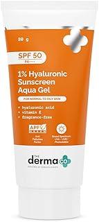 The Derma Co 1% Hyaluronic Sunscreen Aqua Gel SPF 50 PA++++ I For Oily,Dry,Acne-prone Skin|Ultra Lightweight Texture I Non-Greasy,No White Cast|Broad Spectrum & Blue Light Protection|Unisex|80g