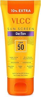 VLCC All Skin De-Tan SPF 50 PA+++ Sunscreen Gel Crème - 100g + 10g Extra | With Cucumber, Carrot, and Saxifraga Extracts | Enhances Glow, Protects from UVA, UVB Rays, and Help Reduce Dark Patches.