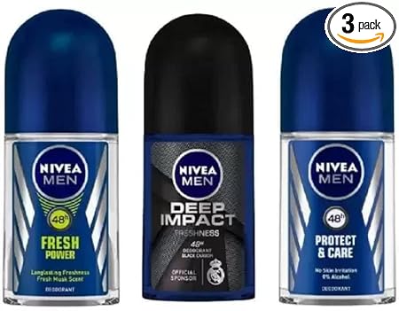 NIVEA Deodorant Roll-On Combo, Fresh Power, Deep Impact, Protect & care, 50 Ml Each Deodor