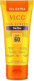 VLCC De-Tan Water Resistant SPF 60 PA+++ Sunscreen Gel Crème - 100g + 10g Extra | With Niacinamide, Ceramides & Vitamin E | Protects from UVA, UVB Rays, Sun Damage, Skin Darkening and Premature Ageing