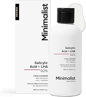 Minimalist Anti-Acne Salicylic Acid 2% Face Wash For Oily & Acne Prone Skin | With LHA for Pore Cleansing, Oil Control & Sebum Regulation | Sulfate-Free Formula with Zinc for Gentle Exfoliation | Cleanser for Women & Men | 250 ml