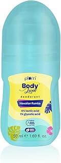 Plum Women's Bodylovin' Hawaiian Rumba Deodorant Roll On | 4% Lactic Acid & 1% Glycolic Acid | Controls Odor & Fades Underarm Darkness | 48 Hr Freshness | Fresh Beachy Fragrance|Aluminium-Free(50 Ml)