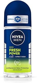 NIVEA MEN Fresh Power Roll-On Deodorant | 72 H Long Lasting Freshness | Fights bacteria and body odour | Fresh musk fragrance | 0% Alcohol | Dermatologically Approved & Paraben Free Formula | 50ml