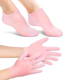 Silicone Moisturizing Socks & Gloves Set – 2 Pair Each – Hydrating Treatment for Dry, Cracked Hands & Feet – Callus & Roughness Relief for Men & Women