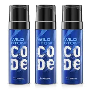 WILD STONE CODE Titanium Long Lasting No Gas Body Perfume For Men, Pack Of 3 (150Ml Each) 