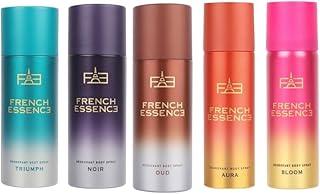 FRENCH ESSENCE Deodorant for Men and Women | Long Lasting Body Spray Set of 5 Deodorant Bloom,Aura,Noir, Oud & Triumph for Men & Women (50ml Each) Combo Offer Pack of 5