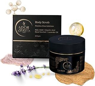 ADOR BEAUTY COSMETIC Exfoliating Body Scrub – Flawless Glow Formula with Kojic Acid, Glycolic Acid, Dead Sea Salt & Lavender Oil – Brightens, Smoothens & Detoxifies Skin – 200gm