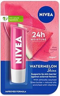 NIVEA Watermelon Shine 4.8g Lip Balm|24 H Melt in Moisture Formula|Natural Oils|Glossy Finish,4.8 g (Pack of 1)