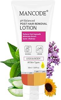 Mancode PH Balanced Post Hair Removal Lotion for Women & Men - 50ml | Reduces Ingrown Hairs, Minimises Brown Spots & Redness | Ideal After Waxing & Hair Removal Cream | Suitable for All Skin Types
