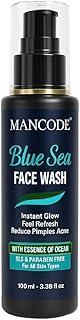 Mancode Blue Sea Face Wash-100ml | Instant Glow & Refreshing Feel | Reduces Pimples & Acne | Enriched with Ocean Essence | Paraben-Free, Gentle Formula for All Skin Types | Deep Cleansing