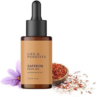 Life & Pursuits Saffron Face Oil 30 ml with Bakuchi/Bakuchiol (plant Retinol), Vitamin C for Face Brightening, Dark Spots, Fine Lines, Wrinkles. Lightweight Daily Face Massage Oil | Anti-Aging
