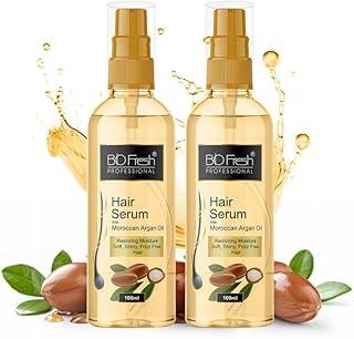 BIOFRESH Hair Serum With Moroccan Argan Oil and Vitamin-E - 100ml Nourishing and Hydrating for Damaged Hair, Heat Protection, Anti-Frizz, Shining for All Hair Types (Pack of 2)