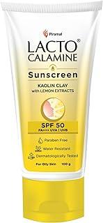Lacto Calamine Sunscreen SPF 50 | 100g | PA +++ Sunscreen For Oily Skin | UVA – UVB | Water Resistant & No White Cast | With Kaolin Clay, Vitamin E & Lemon Extracts | Paraben Free
