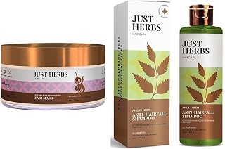 Just Herbs Anti Hairfall Natural Hair Mask With Castor & Black Onion Seed- 200Gm & 8 In 1 Root Nourishing Amla Neem Hair F