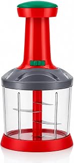NESTCORE Press Chopper 900ml, Manual Hand Press Push Chopper with 3 Blades for Effortless Chopping Vegetables & Fruits, Gr