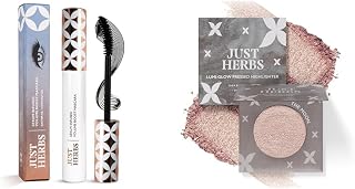 Just Herbs Serum Infused Volume Boost Mascara Highly Pigmented Waterproof Long Lasting 8ml & Just Herbs Lumi Glow Pressed