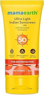 Mamaearth Ultra Light Indian Sunscreen with Carrot Seed & Turmeric|SPF 50 PA ++++|UVA & UVB Protection|Tan Protection|No White Cast|Non-Greasy &Quick Absorbing|Super Lightweight|For All Skin Types|50g