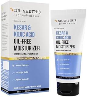 Dr. Sheth's Kesar & Kojic Acid Oil-Free Moisturizer | Lightweight Gel Cream Texture | Brightening & Hydrating | Fades pigmentation | For Men & Women | 50g