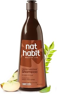 Nat Habit Curry Cider Navdha Shampoo for Breakage Control & Shiny Hair| Apple Cider Vinegar & Fermented Soy| Amla Reetha S Pack of 3