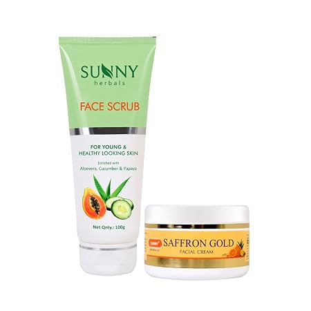 Sunny Face Scrub (100 gm) & Saffron Facial Cream (100 gm), Removes Dirt, Exfoliates Skin,