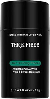 THICK FIBER Hair Building Fibers (Black) 12g - Hair Fibres For Thin & Bald Spots - Thickening Fibers For Men & Women (12g Pack of 1)