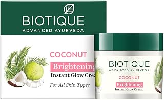 Biotique Coconut Brightening Instant Glow Cream| Lightweight and Non-Greasy | Reduces Dark Spots and Protects Ageing