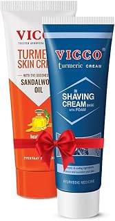Vicco Turmeric Skin Cream with Goodness of Sandalwood Oil + Vicco Turmeric Shaving Cream for Smooth & Clean Shave [70G Eac | 70GMS