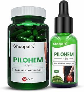Sheopal's Pilohem combo 60 Capsule with 30ml Oil | Fast Relief Bavasir Hemorrhoid Support | Ayurvedic | Fissure, Fistula | Fast Relief In Bleeding Burning & Pain,Promotes Gut Health & Digestion | Tackles Bloating, Gas & Constipation.