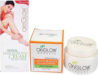 Oxyglow Herbal Hair Removal Cream + Lacto Bleach Cream for all type of skin? Net Vol. 130G