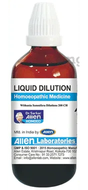 Allen Laboratories Withania Somnifera Liquid Dilution 200 CH bottle of 30 ml dilution