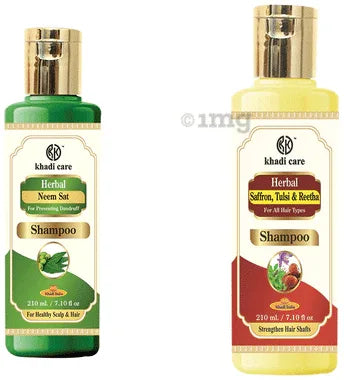 Khadi Care Combo Pack of Neem Sat Shampoo & Saffron, Tulsi & Reetha Shampoo (210ml Each) combo pack of 2 bottles