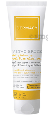 Dermacy Vit-C Brite Daily Balancing Gel Foam Cleanser tube of 100 ml cleanser