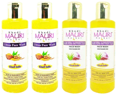 Khadi Mauri Herbal Combo Pack of Aloe Vera Saffron Tulsi & Ubtan Face Wash (210ml Each) combo pack of 2 bottles