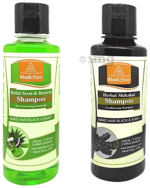 Khadi Pure Combo Pack of Herbal Neem & Aloevera Shampoo & Herbal Shikakai Shampoo (210ml Each) combo pack of 2 bottles