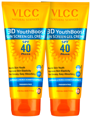 VLCC 3D Youth Boost Sun Screen Gel Cream (100gm Each) SPF 40 PA+++ combo pack of 2 boxes