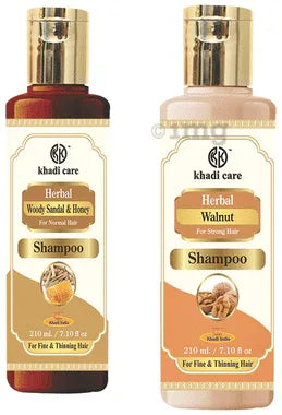 Khadi Care Combo Pack of Woody Sandal & Honey Shampoo & Walnut Shampoo (210ml Each) combo pack of 2 bottles