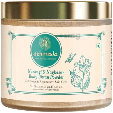 Ashpveda Narangi and Almond Exfoliating Body Ubtan Powder | Herbal Ubtan For Face and Body jar of 65 gm powder
