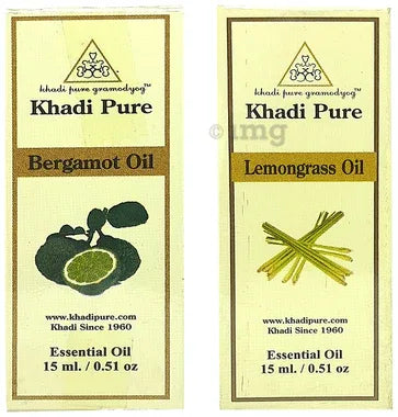 Khadi Pure Combo Pack of Bergamot Oil & Lemongrass Oil (15ml Each) combo pack of 2 bottles