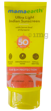 Mamaearth Indian Sunscreen | Ultra Light SPF 50 with Carrot Seed & Turmeric tube of 80 gm cream
