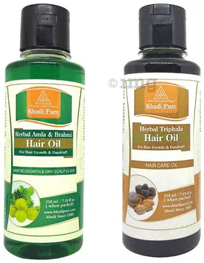 Khadi Pure Combo Pack of Herbal Amla & Brahmi Hair Oil & Herbal Triphala Hair Oil (210ml Each) combo pack of 2 bottles