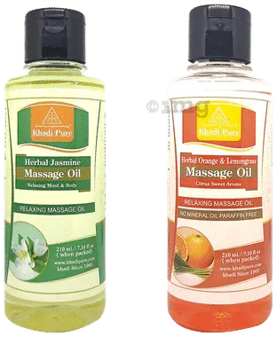 Khadi Pure Combo Pack of Herbal Jasmine Massage Oil & Herbal Orange & Lemongrass Massage Oil (210ml Each) combo pack of 2 bottles